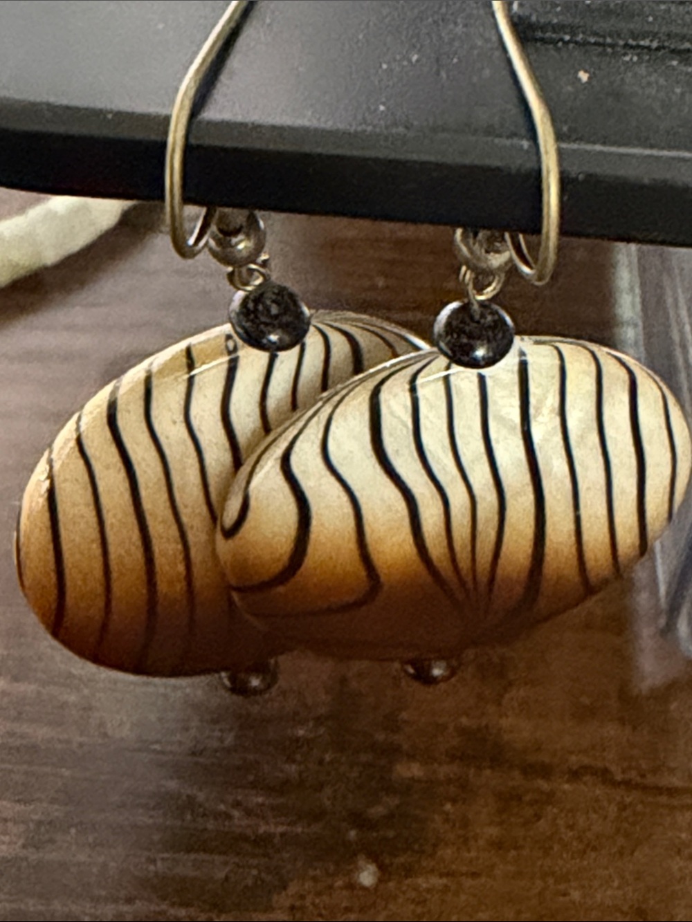Gold and Black Striped Dangle Earrings